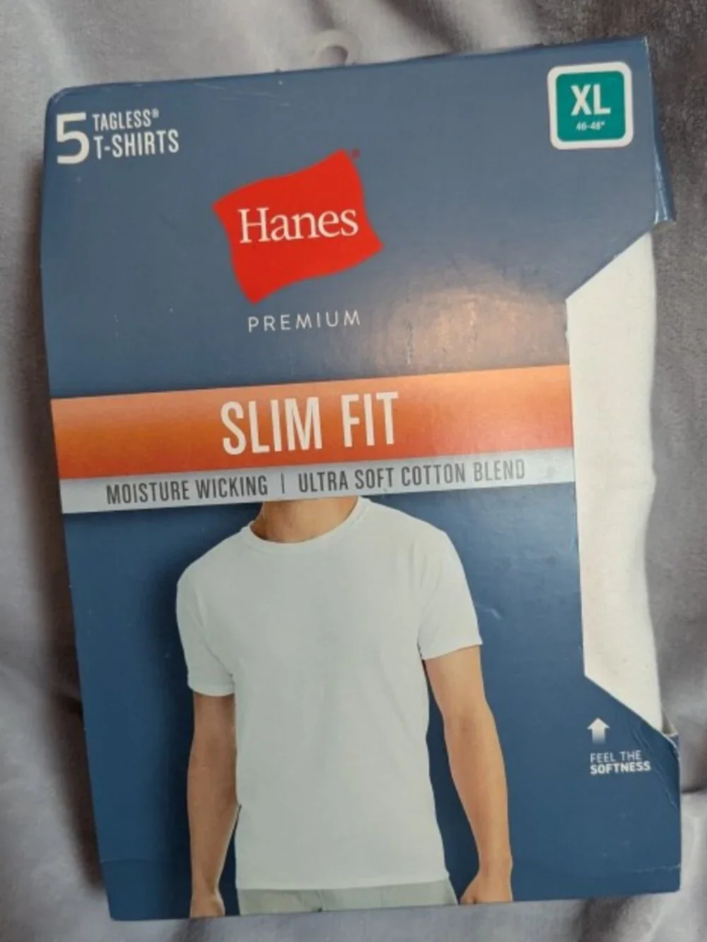 NWT Hanes Men's Premium 5pk Slim Fit Crew Neck T-Shirt - White XL Dirt from Box